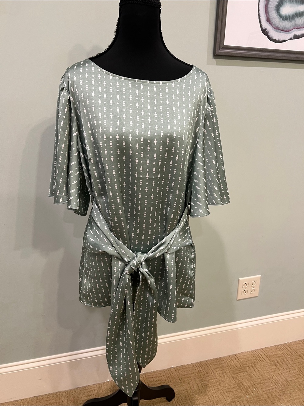 Ann Taylor Factory Sage Green Polka Dot Satin Blouse